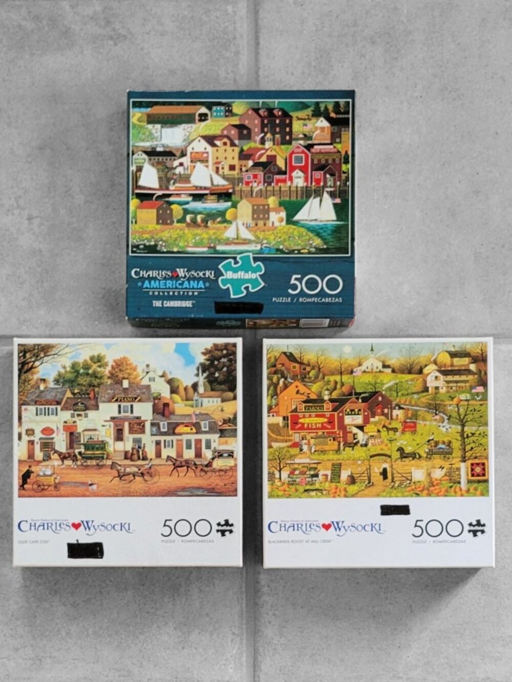 Charles Wysocki Buffalo Games 500 Piece Puzzle Lot of 3 Americana with Posters